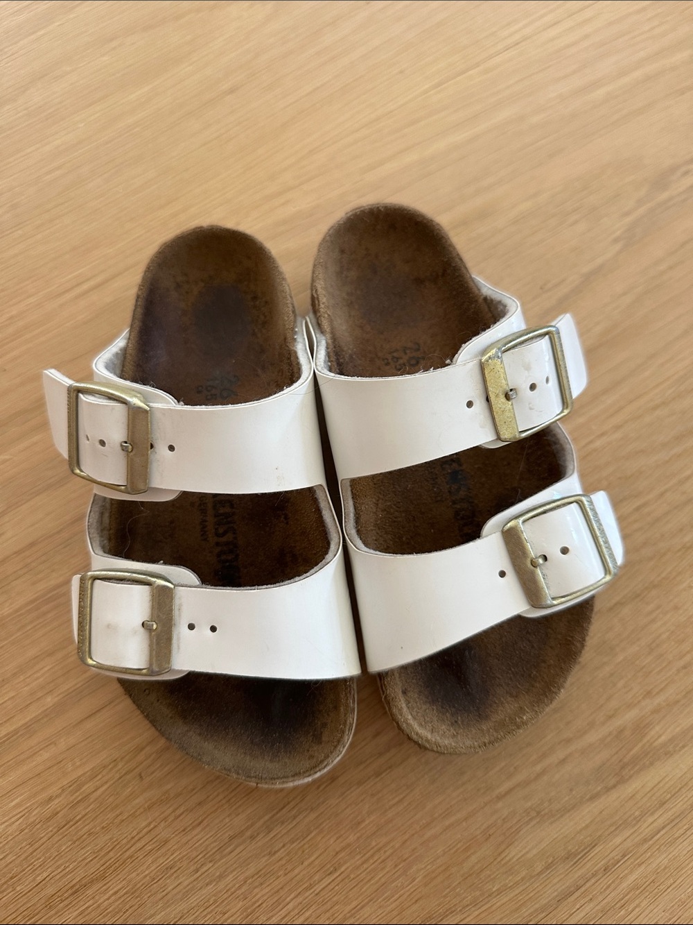 Birkenstock Kids White Double-Strap Sandals with Gold Buckles